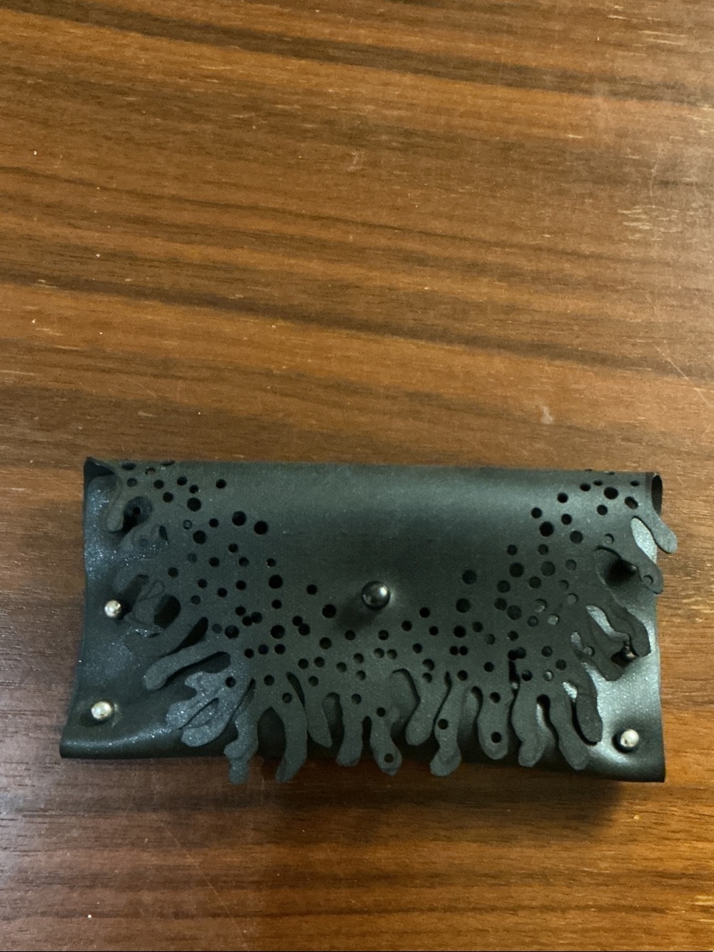 Artisan Made Vegan Leather Card Case with Hand Cut Design & Studs